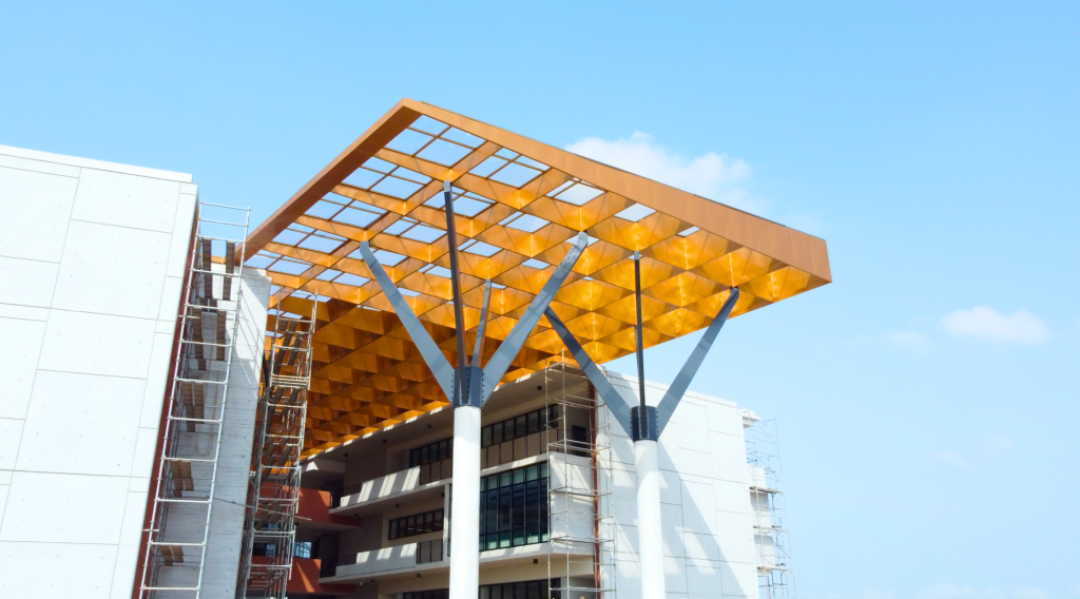 University of Ghana Business School lattice roof canopy - steel structural project Accra